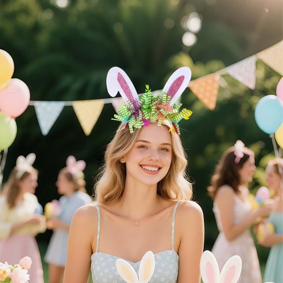 Easter Bunny Ear Headband with Glitter and Carrot Decor for Holiday Party (Pink)