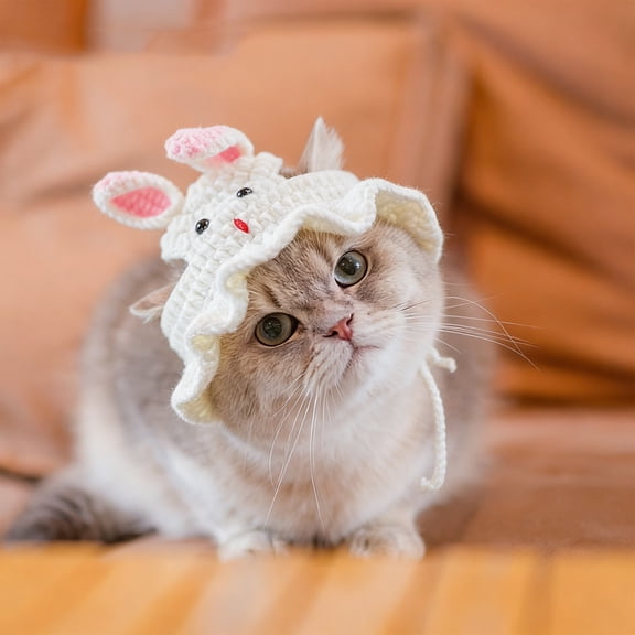 Easter Bunny Ear Pet Hat for Dogs and Cats, Handmade Knit Pet Costume with Adjustable Fit, Cute Holiday Photo Prop for Small Medium Pets, Easter Party Dress Up Accessory