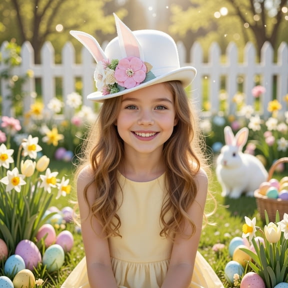 Easter Bunny Ear Top Hat – Sparkling Rabbit Ear Fedora with Floral Accents for Spring Party & Cosplay