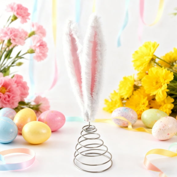 Easter Bunny Ear Tree Topper Decoration, Plastic Multicolor Bunny Ears for Christmas Tree, 1-Pack Holiday Ornament