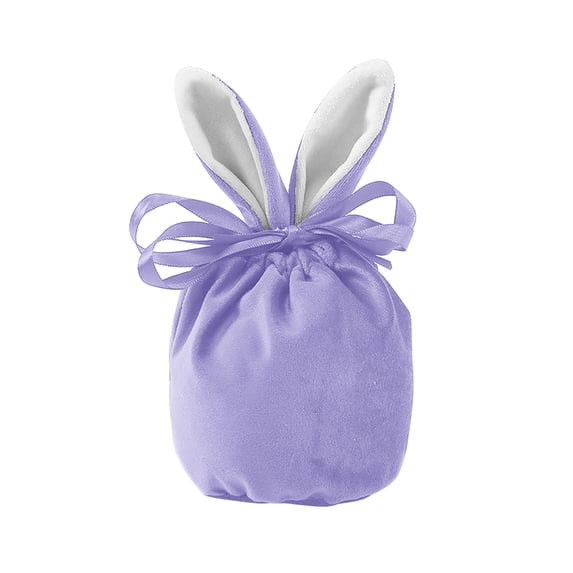 Easter Bunny Ear Velvet Gift Bag, 5.5x3.9in Drawstring Candy Bag Eggs Storage Pouch for Easter Decor & Party Favors