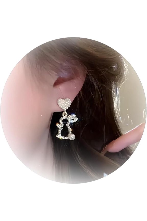 Easter Bunny Earrings for Women Cute Pearl Rabbit Dangle, Rabbit Stud Ear - rings, Style Y1218