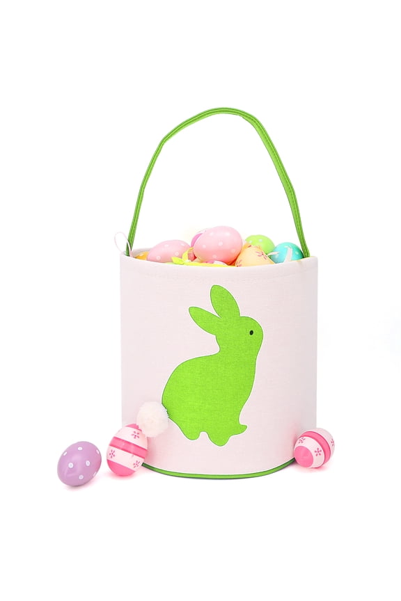 Easter Bunny Ears Basket Canvas Bags Buckets Tote Stuffers Egg Hunt for Girls and Boys - Green