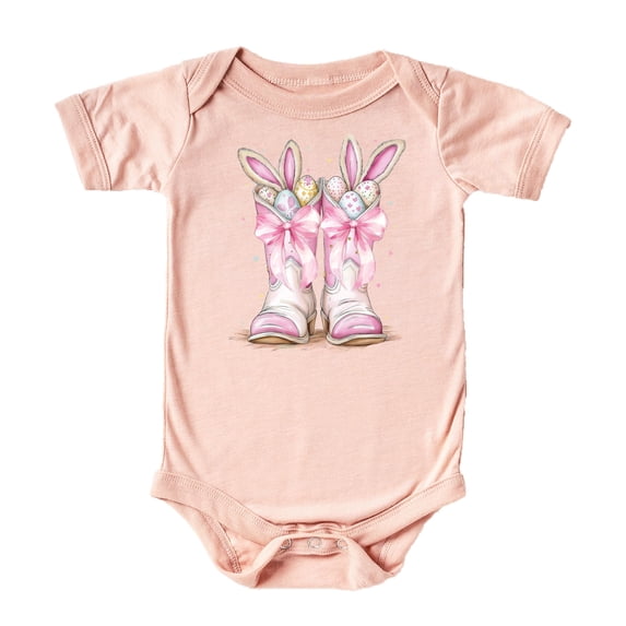 Easter Bunny Ears & Boots Baby Bodysuit for Girls Pink Spring Western One-Piece Peach Bodysuit 6 Months