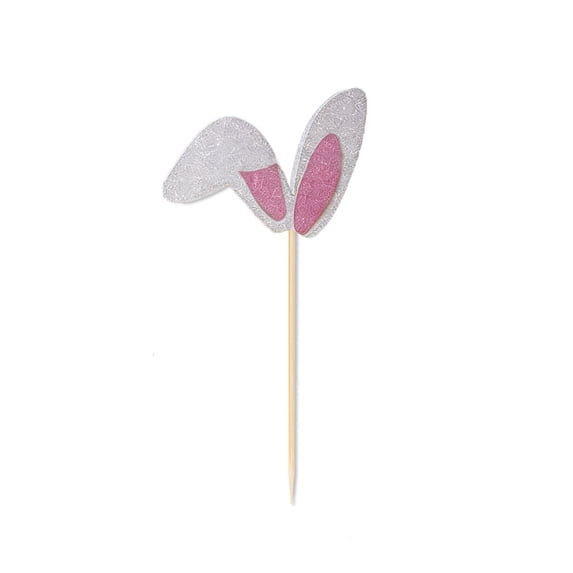 Easter Bunny Ears Cake Topper Flags | Festive Party Decorations for Spring Celebrations, Weddings, and Gatherings | Glitter Paper, Curved Bunny Design, Easy-Insertion Wooden Sticks, Pack of 12