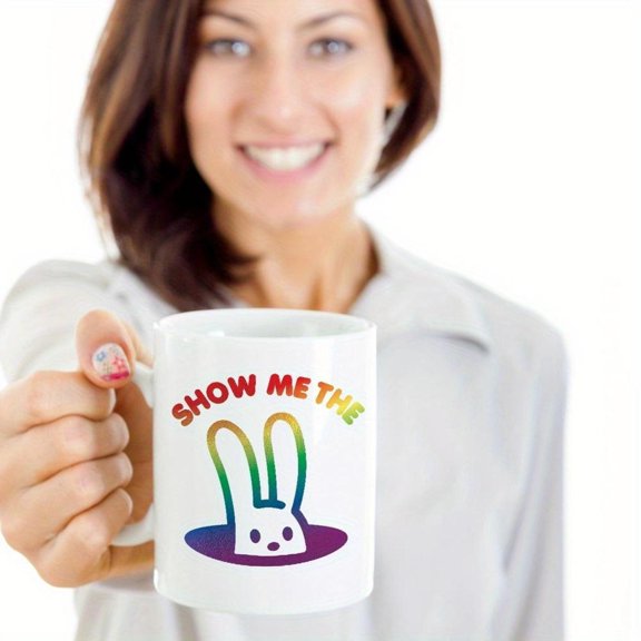 Easter Bunny Ears Ceramic Mug Cute White Coffee Tea Cup with SHOW ME Design Dishwasher Easter or Everyday Use