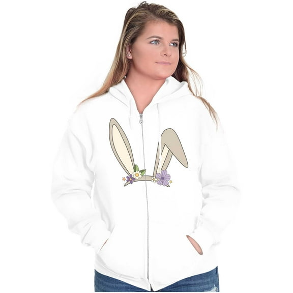 Easter Bunny Ears Flower Crown Zip Hoodie Sweatshirt Women Brisco Brands X