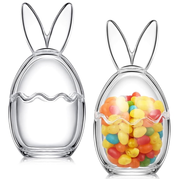 Easter Bunny Ears Glass Storage Jars - Glass Egg Cup Clear Container - Mini Egg Jar with Lid - Candy Jar for Party Treats & Spring Table Decor 2026