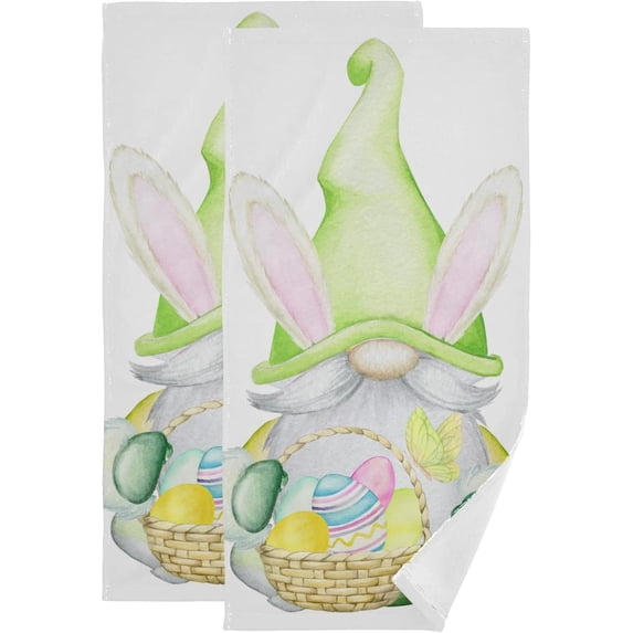 Easter Bunny Ears Gnome Hand Towels 2 PCS, Cute Dwarf Eggs Kitchen Towel Ultra Soft and Highly Absorbent,Decorative Fingertip Face Towel for Bathroom Hotel, 28.3"x14.4"
