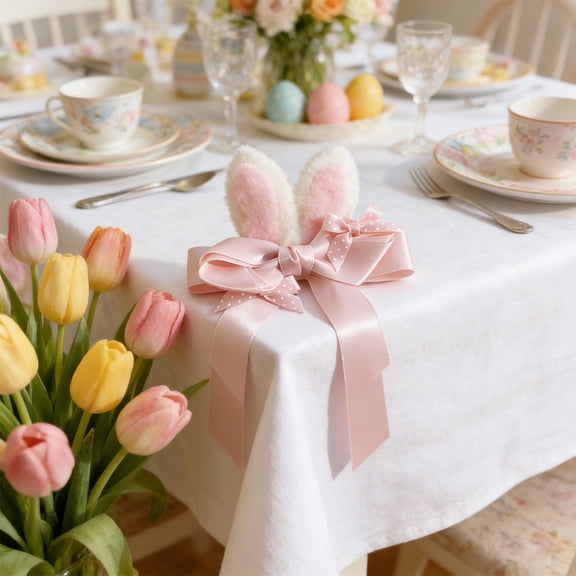 Easter Bunny Ears Headband with Bow - Cute Rabbit Ear Hair Accessory for Easter Party & Holiday Decor, Lightweight Fabric Bunny Ears, Durable Easter Costume Prop for Easter Decor, 2*1in, Pink