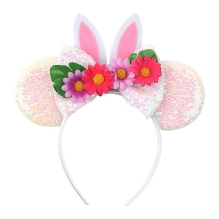 Easter Bunny Ears Headband Rabbit Ears Hairband Flower Headpieces for Kids and Adults