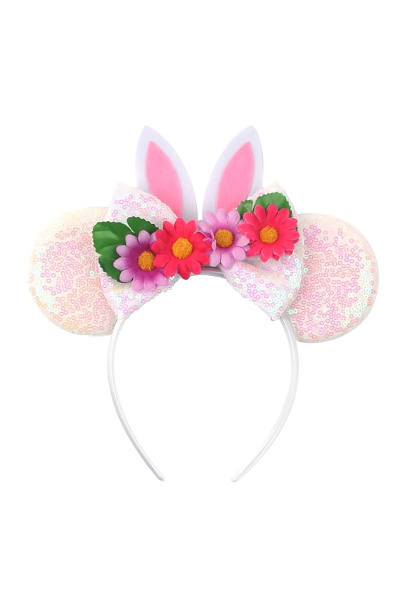 Easter Bunny Ears Headband Rabbit Ears Hairband Flower Headpieces for Kids and Adults