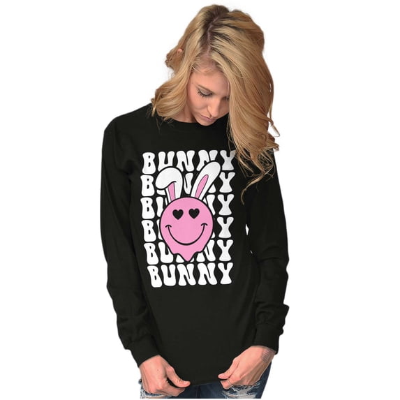 Easter Bunny Ears Heart Eyes Smile Women's Long Sleeve T Shirt Brisco Brands S
