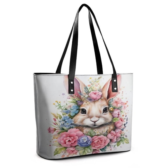 Easter Bunny Easter Bunny Flowers Woman Leather Handbags Large Tote Bag Fashion Portable Handbags With Zipper