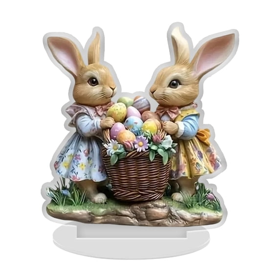 Easter Bunny, Easter Egg, 6X8in2D Acrylic, Desktop Decor, Easter Centerpiece Table Decorations, Seasonal Home Decor, Pastel Floral, 3*3.5in