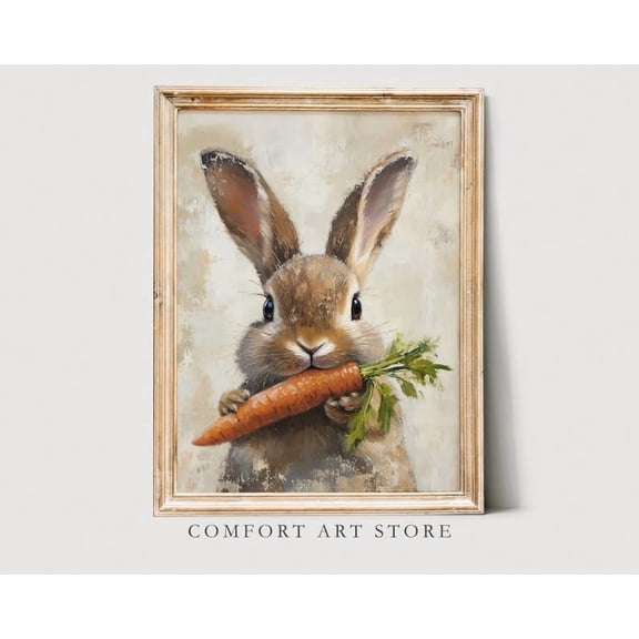 Easter Bunny Easter Rabbit Neutral Spring Flower Easter Bunny & Carrot Nursery Wall Art Easter Vintage Decor Rabbit Art Home Decor Size 24x36 Unframed Poster