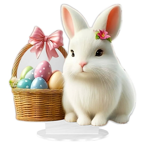 Easter Bunny & Egg Acrylic Decor - Decorations for Home, 2D Acrylic Bunny & Easter Egg Centerpiece Table Decor, Tabletop Ornaments Figurines for Home, Office, Party, Holiday