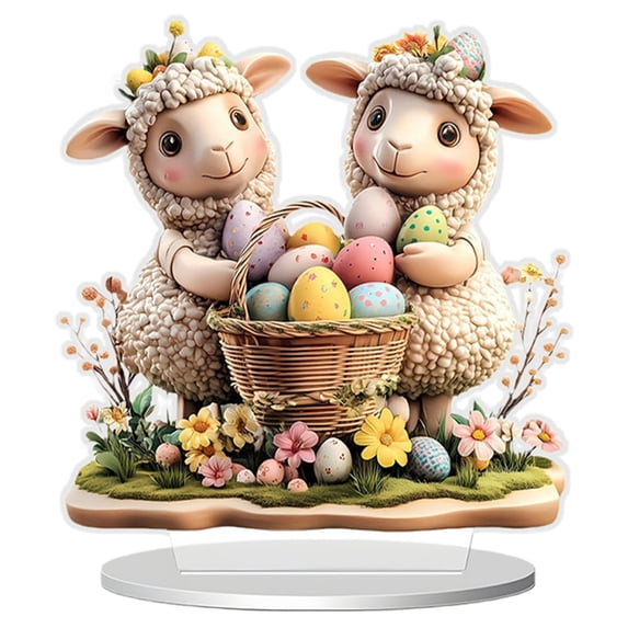 Easter Bunny & Egg Acrylic Decor - Decorations for Home, 2D Acrylic Bunny & Easter Egg Centerpiece Table Decor, Tabletop Ornaments Figurines for Home, Office, Party, Holiday