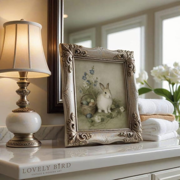 Easter Bunny Egg Basket Printed Paper Poster, Spring Meadow Wall Art 8x12 UNFRAMDE