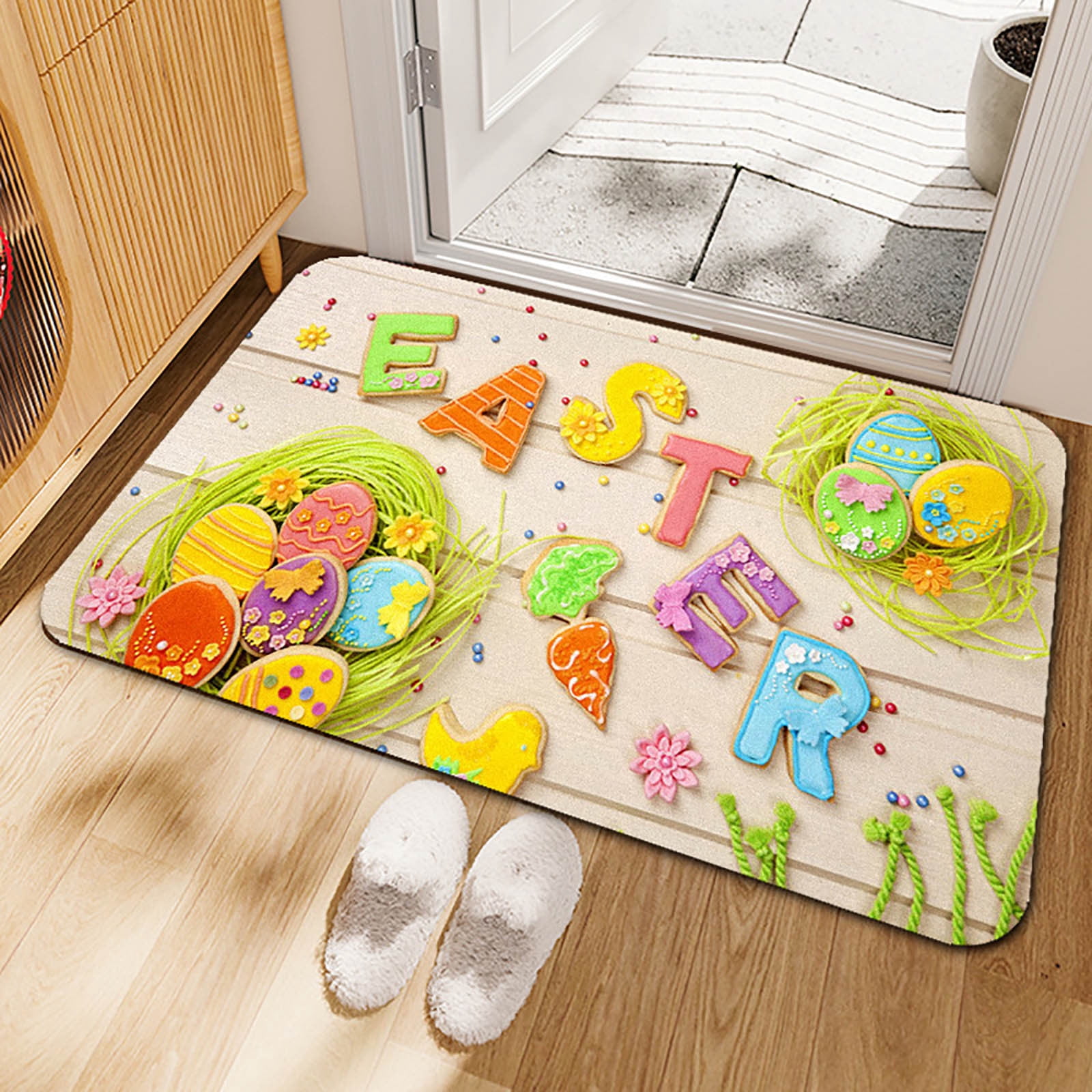Easter Decor Rug Easter Bunny Egg Decor Rug | Colorful Holiday Floor Mat for Living Room ...