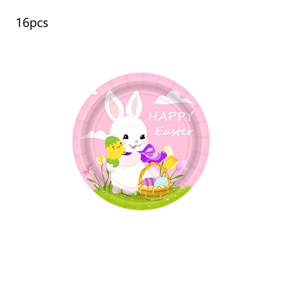 Easter Bunny Egg Disposable Party Plates – 9 Inch Paper Dinner Plates, Pink Pastel Spring Design, 16PCS for Easter Parties and Events