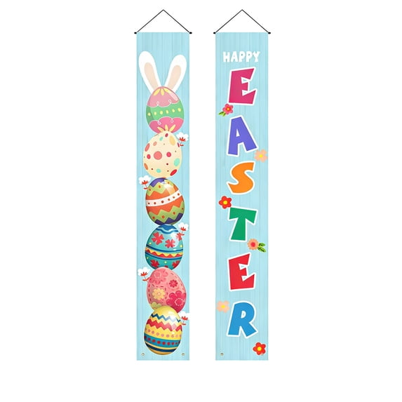 Easter Bunny and Egg Door Banners – Hanging Couplets with Colorful Prints – Vertical Wall Décor for Home, Shop, Party, or Event Venue Easter Decorations