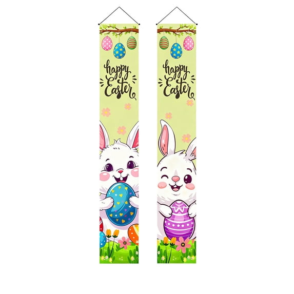 Easter Bunny and Egg Door Banners – Hanging Couplets with Colorful Prints – Vertical Wall Décor for Home, Shop, Party, or Event Venue Easter Decorations