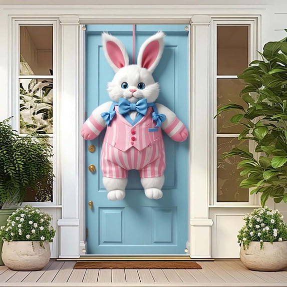 Easter Bunny and Egg Door Cover Banner – Festive Background Cloth for Door and Party, Spring Holiday Door Curtain Decor Hanging Banner to Welcome Easter Guests