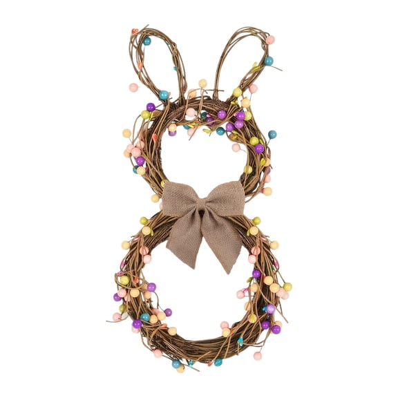 Easter Bunny Egg Door Wreath Spring Shape Wall Hanging Decoration Colorful Floral Front Door Indoor Outdoor Seasonal Decor