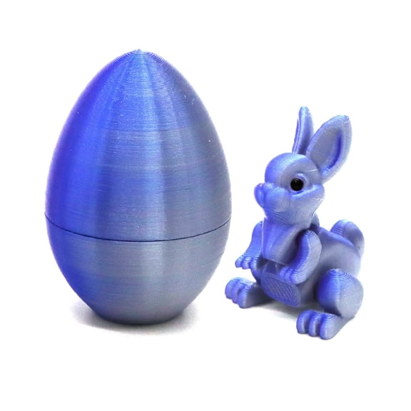 Easter Bunny Egg Fidget Toy Ornament Blue Silver Gradient 1.97 Inch 3D Printed Openable Design Calming Fidget for Desk Pocket Easter Surprise Decor