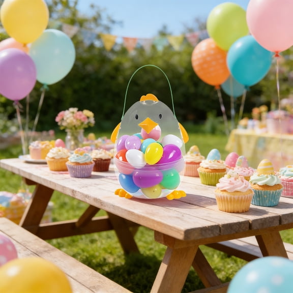 Easter Bunny Egg Fillable Candy Box – Yellow Plastic Egg-Shaped Container 27x19x4cm, Reusable Easter Egg Holder, Decorative Spring Display Gift Box