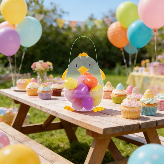 Easter Bunny Egg Fillable Candy Box – Yellow Plastic Egg-Shaped Container 27x19x4cm, Reusable Easter Egg Holder, Decorative Spring Display Gift Box