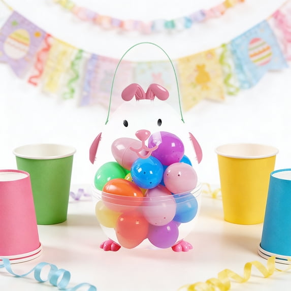 Easter Bunny & Egg Fillable Egg-Shaped Candy Box – 10.6" Large Pink Plastic Easter Egg Gift Box | Easter Decorations for Egg Hunts, Baskets & Party Favors