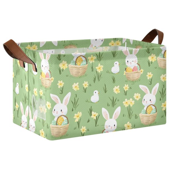 Easter Bunny Egg Flower Collapsible Storage Bin Open Home Shelf Basket Water-Resistant Iron Frame Large