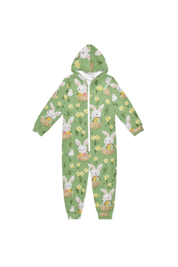 Easter Bunny Egg Flower One Piece Pajamas Soft Jumpsuit Cozy Sleep and Play Romper Zipper and Pockets 4T