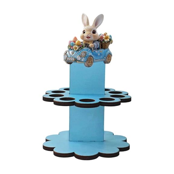Easter Bunny Egg Holder Wooden Stand - Decorative Rabbit Egg Storage Display Rack for Tabletop Centerpiece, Spring Farmhouse & Holiday Decor