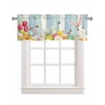 thumbnail image 1 of Easter Bunny Egg Linen Curtain Valance for Bedroom/Bathroom/Kitchen/Office/Living/Dining Room Window,Botanical Leaves Blue Beige Woodgrain Rod Pocket Topper Decorative Cafe Drapes Panel 42"x12", 1 of 6