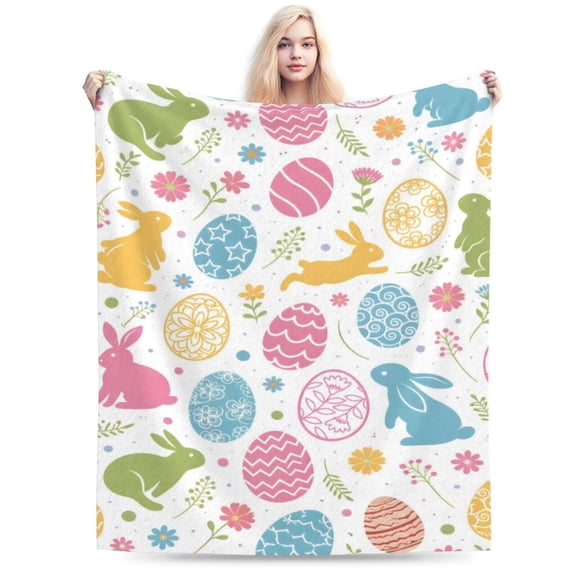 Easter Bunny Egg Pattern Blanket Gift Throw Blanket Cozy Soft Colorful Spring Holiday Home Decor Gift for Kids Family 50x40