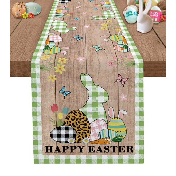 Easter Bunny Egg Plaid Flower Table Runners Modern Wedding Tablecloths Party Decor Table Runner Easter Decorations for Home