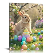 Easter Bunny Egg Print Wall Art, Lovely Rabbit Picture Posters Wrapped Canvas Wall Decor Artwork Painting for Bedroom, Living Room,Bathroom, Office Classic Home Decor Easter Gifts