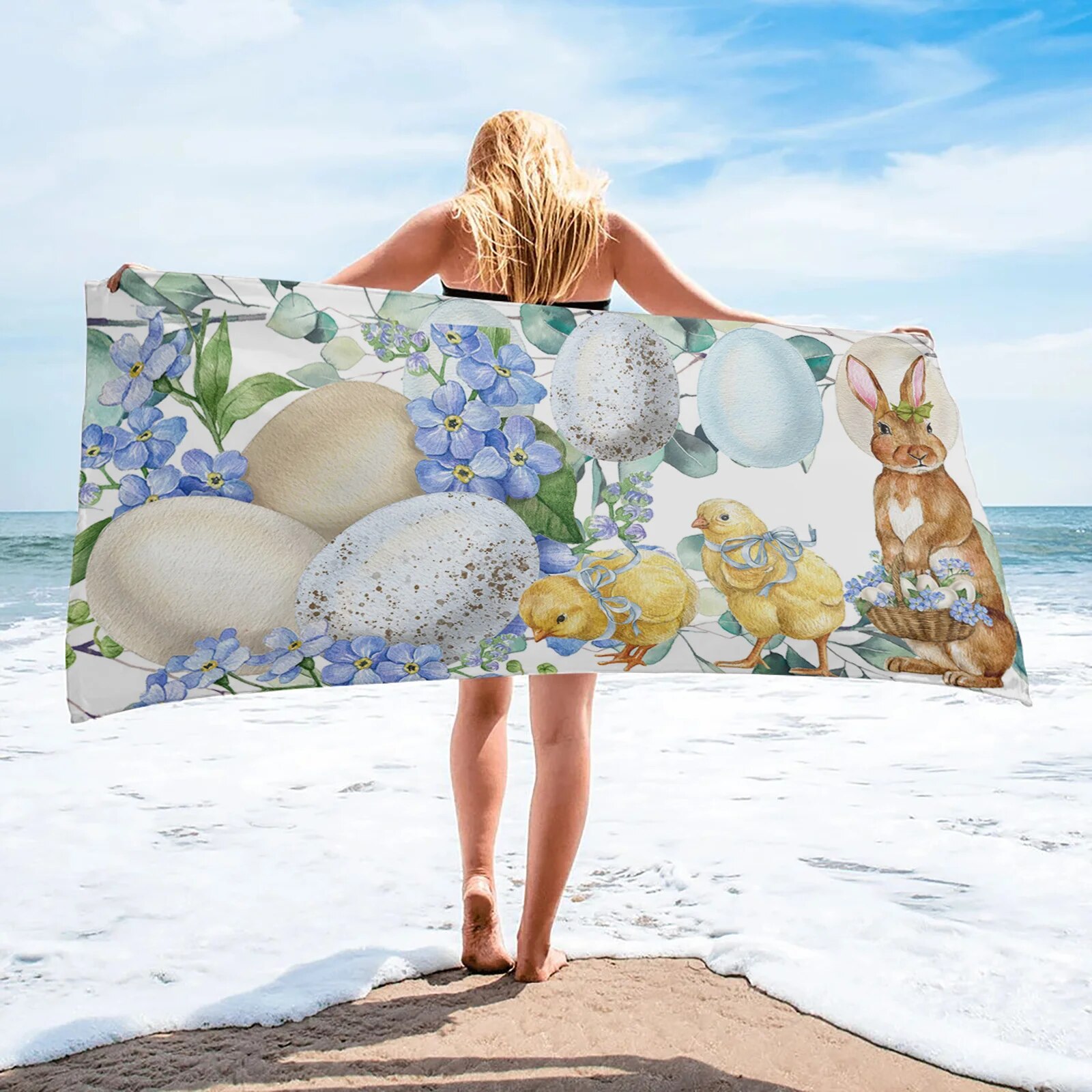 Easter Bunny Egg Rabbit Microfiber Bath Towels for Adults Soft Travel