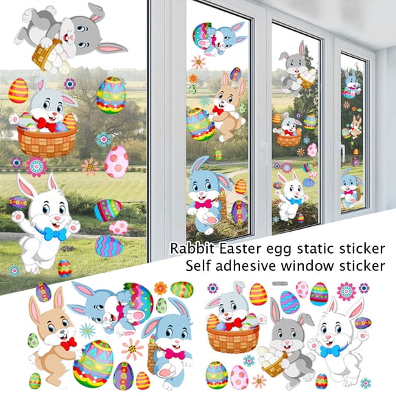 Easter Bunny Egg Static Window Clings, Self Adhesive Reusable Window Decals For Spring Holiday Home Decor, For Living Room, Bedroom, Kitchen, Office Party Decoration