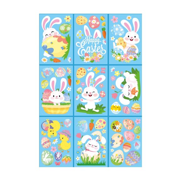Easter Bunny Egg Sticker Sheets for Kids Adhesive Cartoon Rabbit Chick Egg Hunt Party Craft Supplies Rewards
