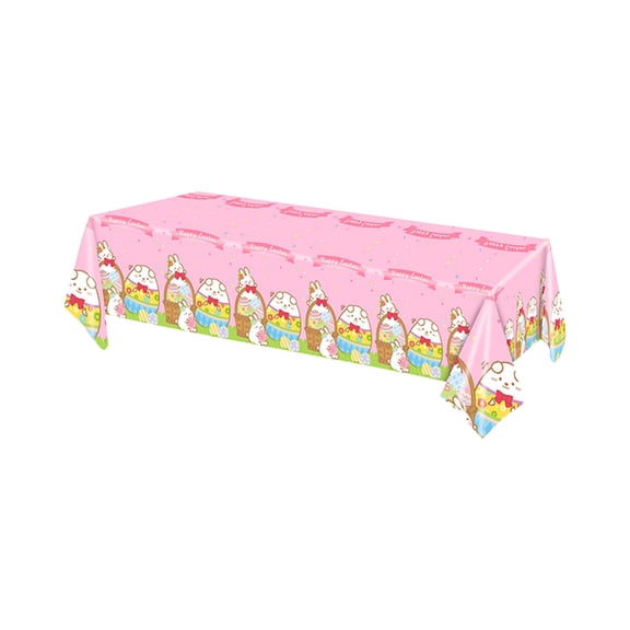 Easter Bunny Egg Tablecloth – 108×54in Disposable Table Cover, Spring Pink Pastel Design for Easter Party Decorations