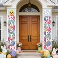 thumbnail image 1 of Easter Bunny and Egg Themed Couplets – 71" Long Porch Signs Hanging Banners | Outdoor Courtyard Decorations and Flags with "EASTER" & "HAPPY" Lettering | Double-Sided Polyester Garden Banner, 1 of 6