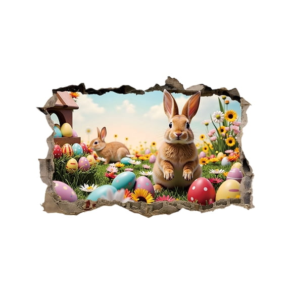 Easter Bunny Eggs 3D Wall Decal Sticker, 61*40Cm Self-Adhesive Decorative Mural For Home Bedroom Living Room, Easter Theme Art Decoration For Seasonal Festive Ambiance, 1 Piece