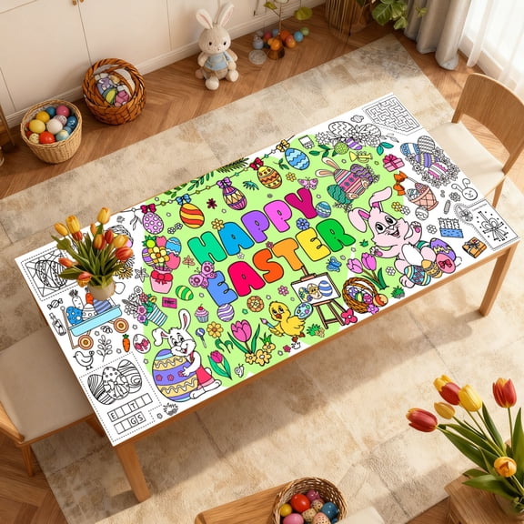 Easter Bunny Eggs Chick Basket Holiday Paper Pmats for Table Decorations, Disposable Doodle Activity Tablecloth for Party Supplies, Dining, Classroom Crafts & Festive Celebration