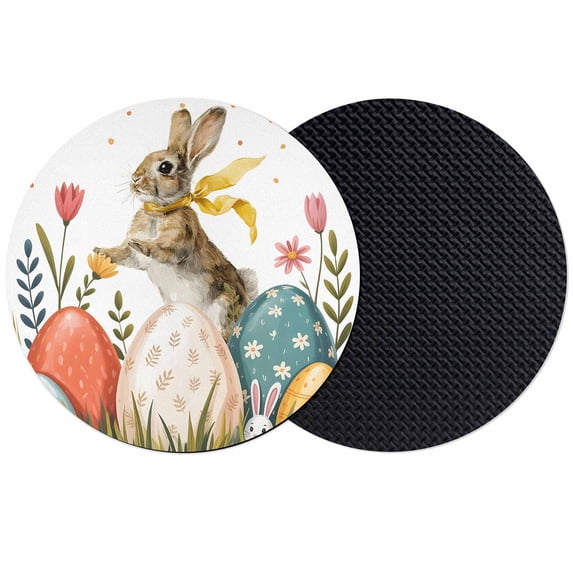 Easter Bunny Eggs Coasters Set of 2, Absorbent Coasters for Drinks, Spring Tulip Daisy Flowers Leaves Country Coaster for Desk Coffee Table Protection, Home Decor House Warming Gifts 4"