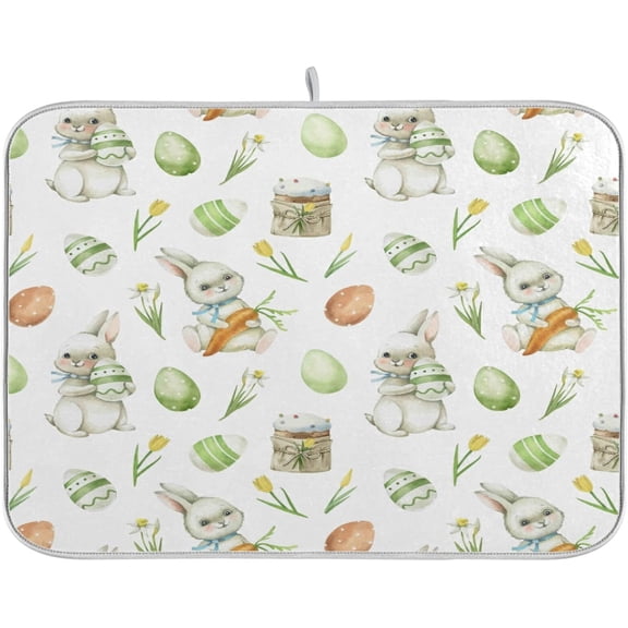 Easter Bunny Eggs Dish Drying Mat for Kitchen Counter Cakes Carrot Dry Dishes Pads Mats Microfiber Drainer Mats Tableware Protector Countertop 16 X 18 in