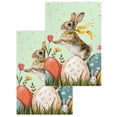 thumbnail image 1 of Easter Bunny Eggs Kitchen Dish Towels for Drying Dishes Set of 2, Spring Tulip Flowers Leaves Rustic Green Waffle Weave Microfiber Hand Tea Bathroom Towels Quick Dry & Absorbent Towel 15.7x23.6, 1 of 7